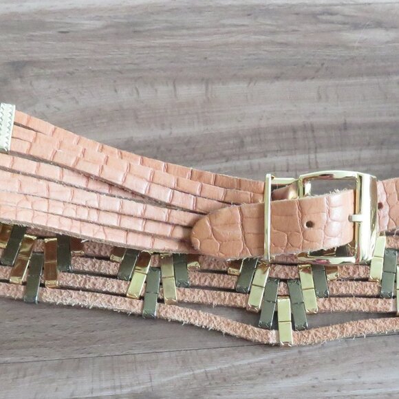 VINTAGE JOSE COTEL Multi Strand Southwestern Boho Wide Tan Leather Belt - Picture 9 of 12